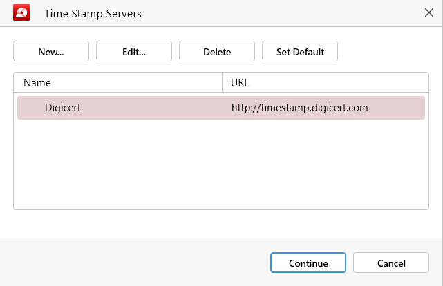 PDF Extra: selecting a timestamp server